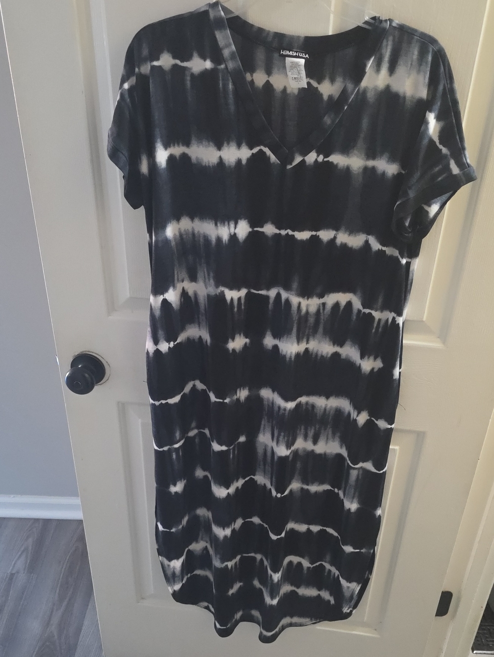 HEIMISH USA Black and White Tie-Dye V-Neck Dress